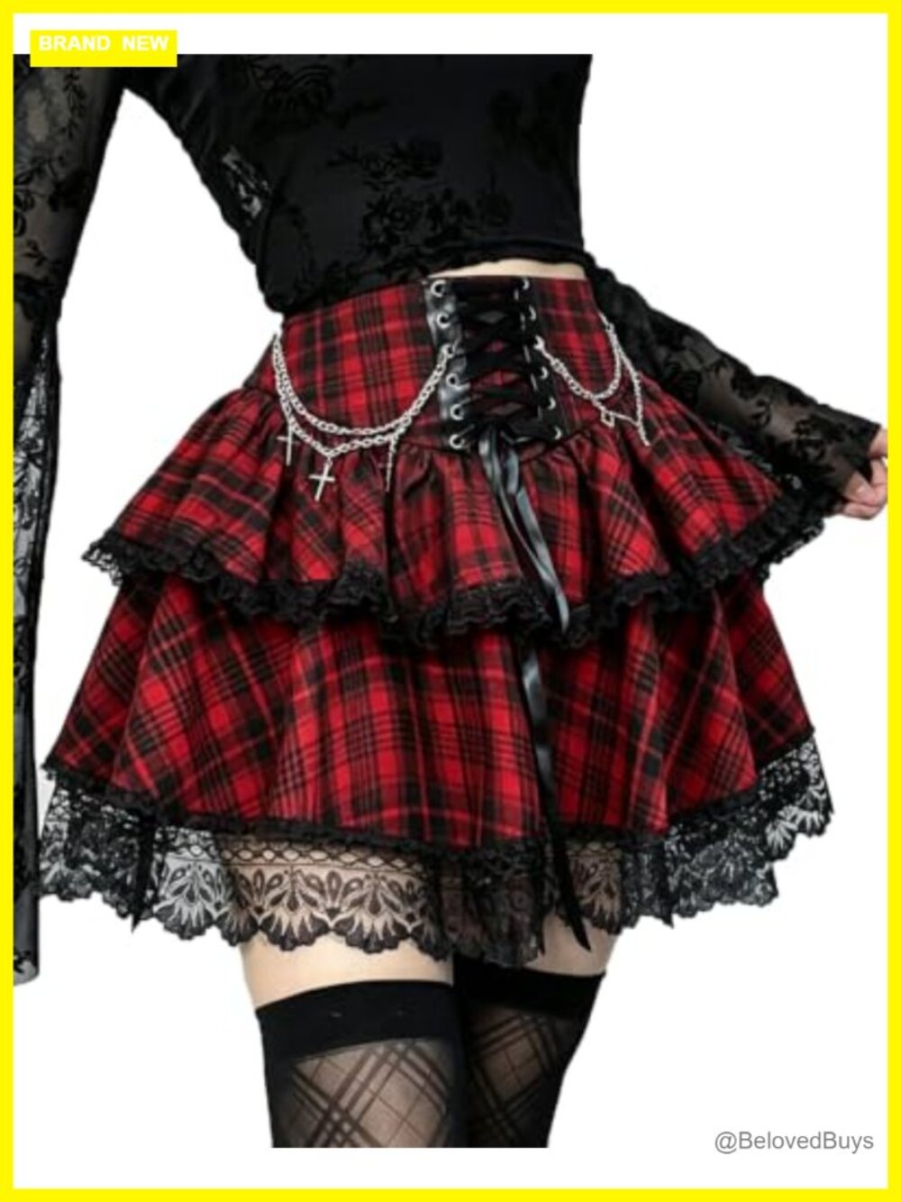 Women's Gothic Ruffle Mini Skirt High Waist Punk Layered A-Line
